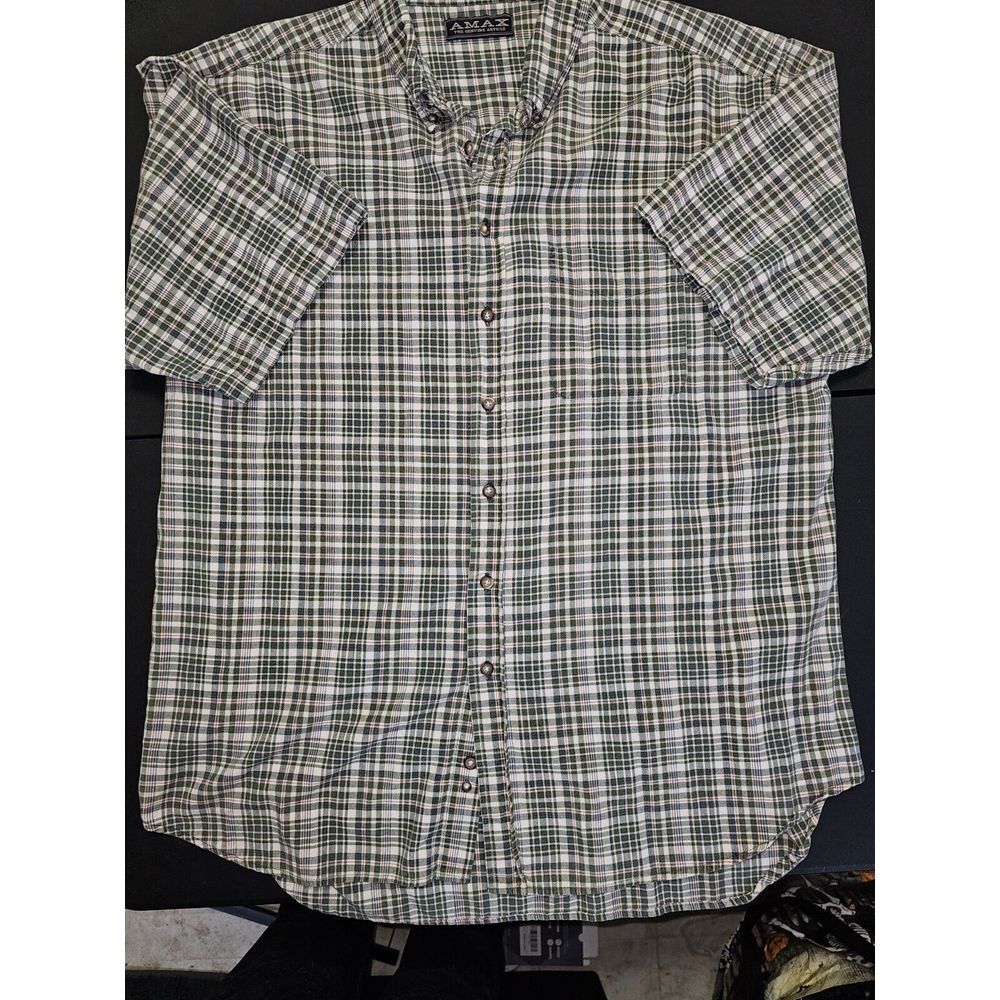 AMAX button down green plaid shirt short sleeve shirt Size XL